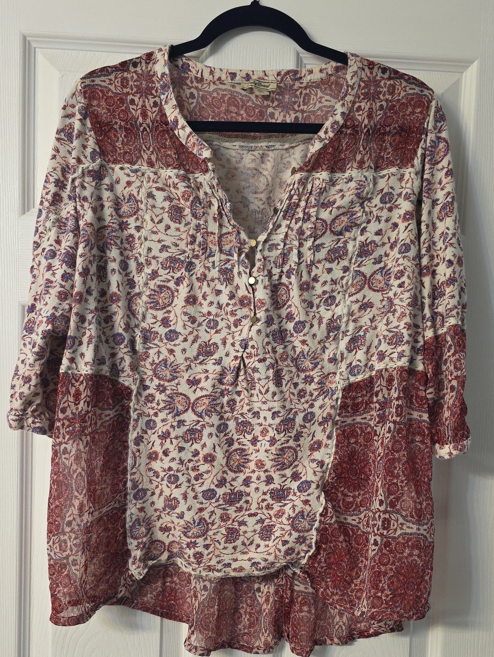 Lucky Brand Floral Patchwork Peasant Tunic - Cream & Rust